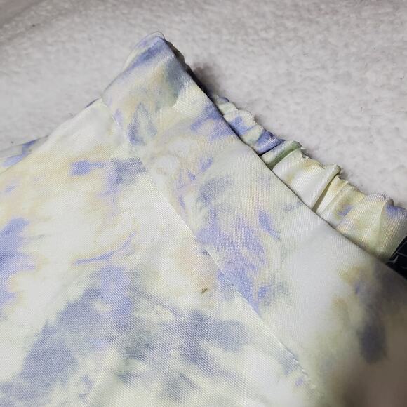 Zara Women's XS Purple Lilac Yellow White Tie Dye Mini Skirt Satin Viscose Silky - Picture 9 of 15